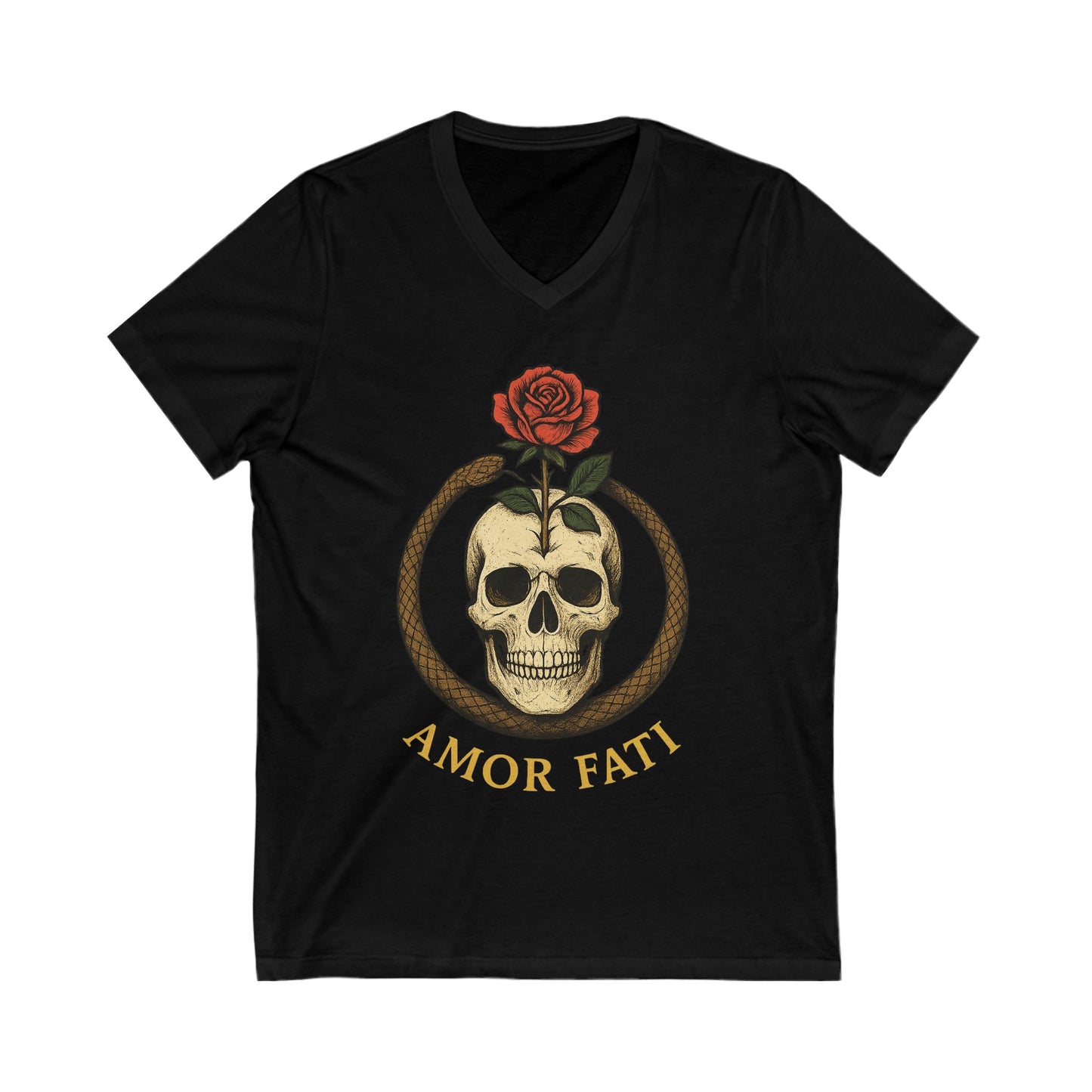 Amor Fati Rose Skull T-Shirt – Ouroboros Circle, Stoic Philosophy Graphic Tee – Memento Mori Shirt for Men