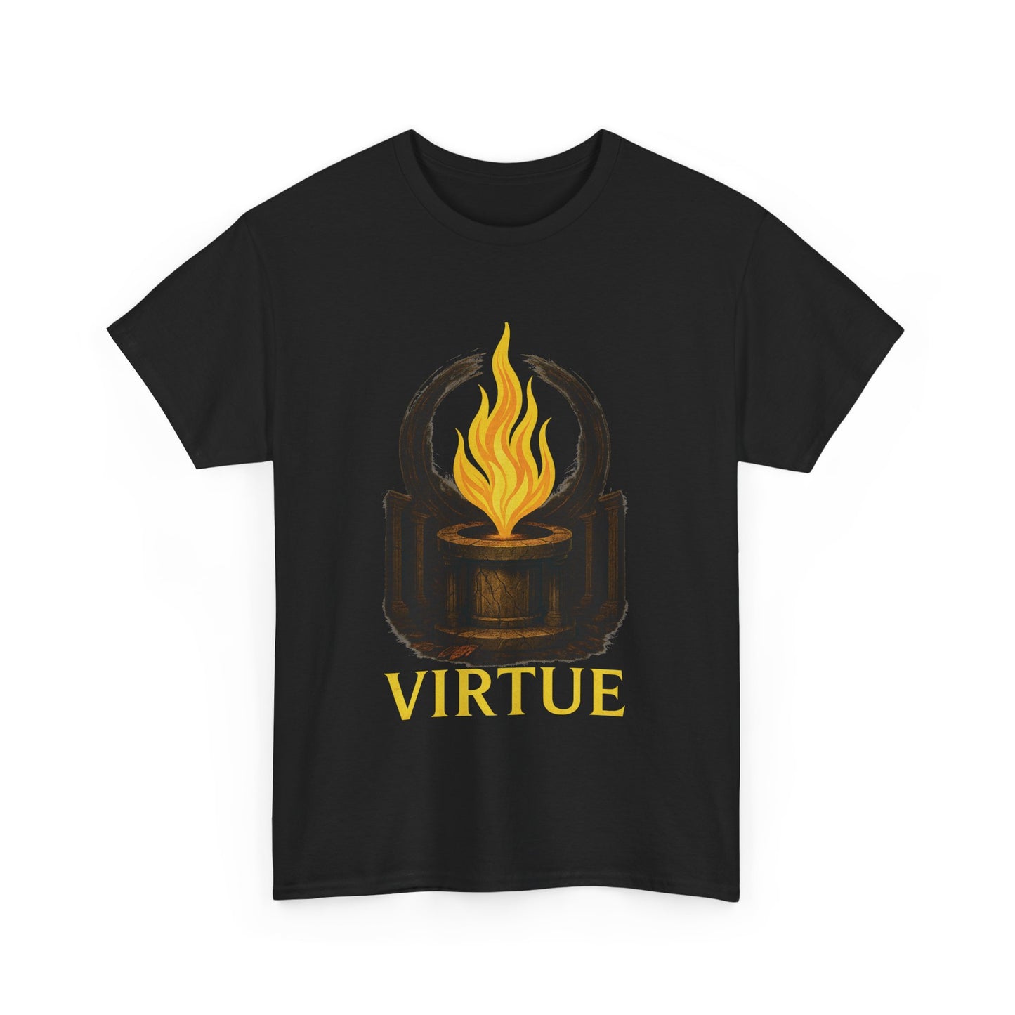 Virtue Flame T-Shirt – Stoic Philosophy Torch Graphic Tee – Ancient Roman Fire Symbol Shirt for Men & Women