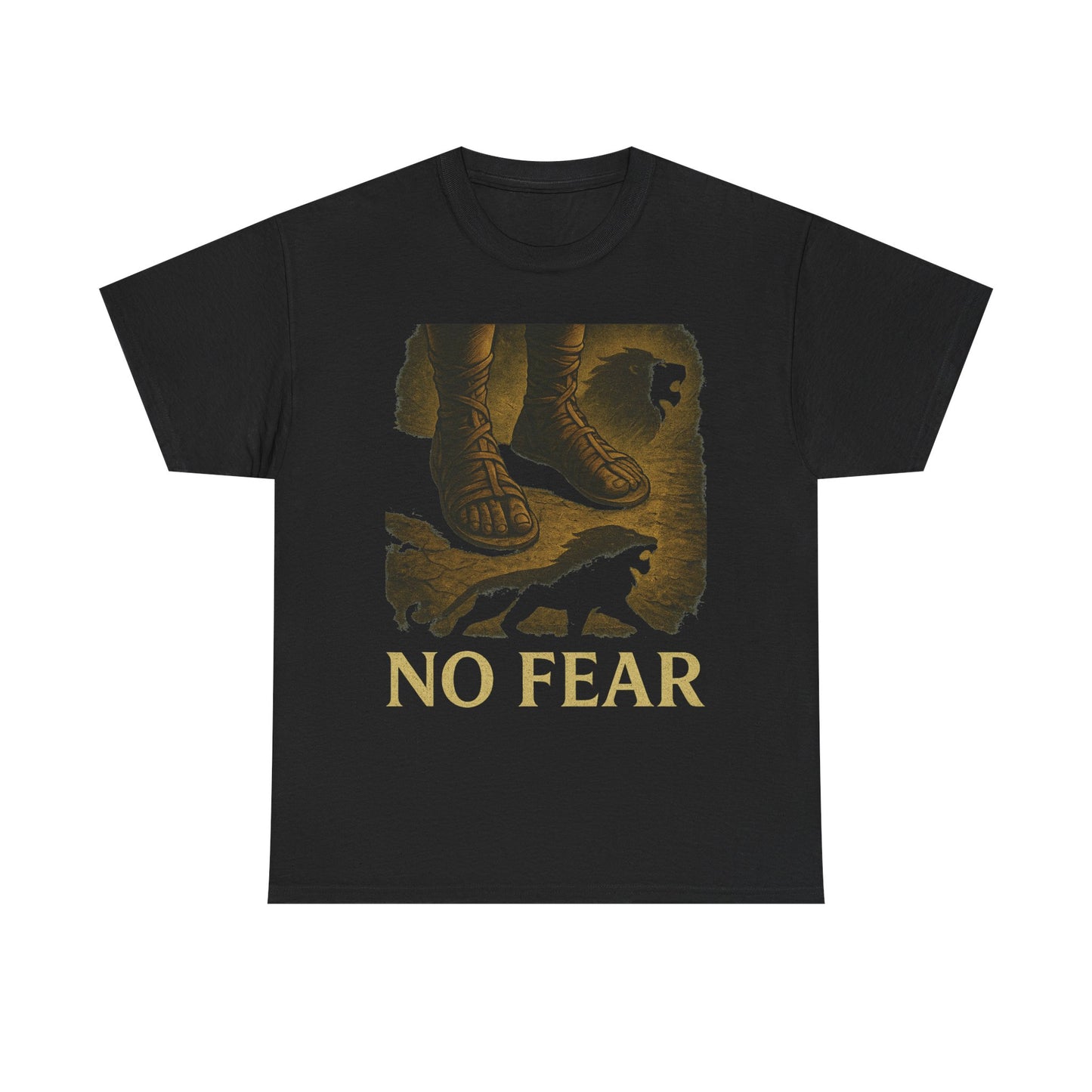 No Fear Gladiator T-Shirt – Stoic Warrior Sandals & Lion Shadow Shirt – Ancient Strength Graphic Tee for Men