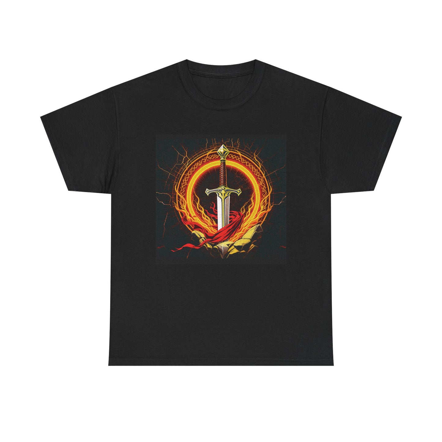 Sacred Flameblade T-Shirt – Sword of Fire Graphic Tee – Norse-Inspired Warrior Design for Men & Women