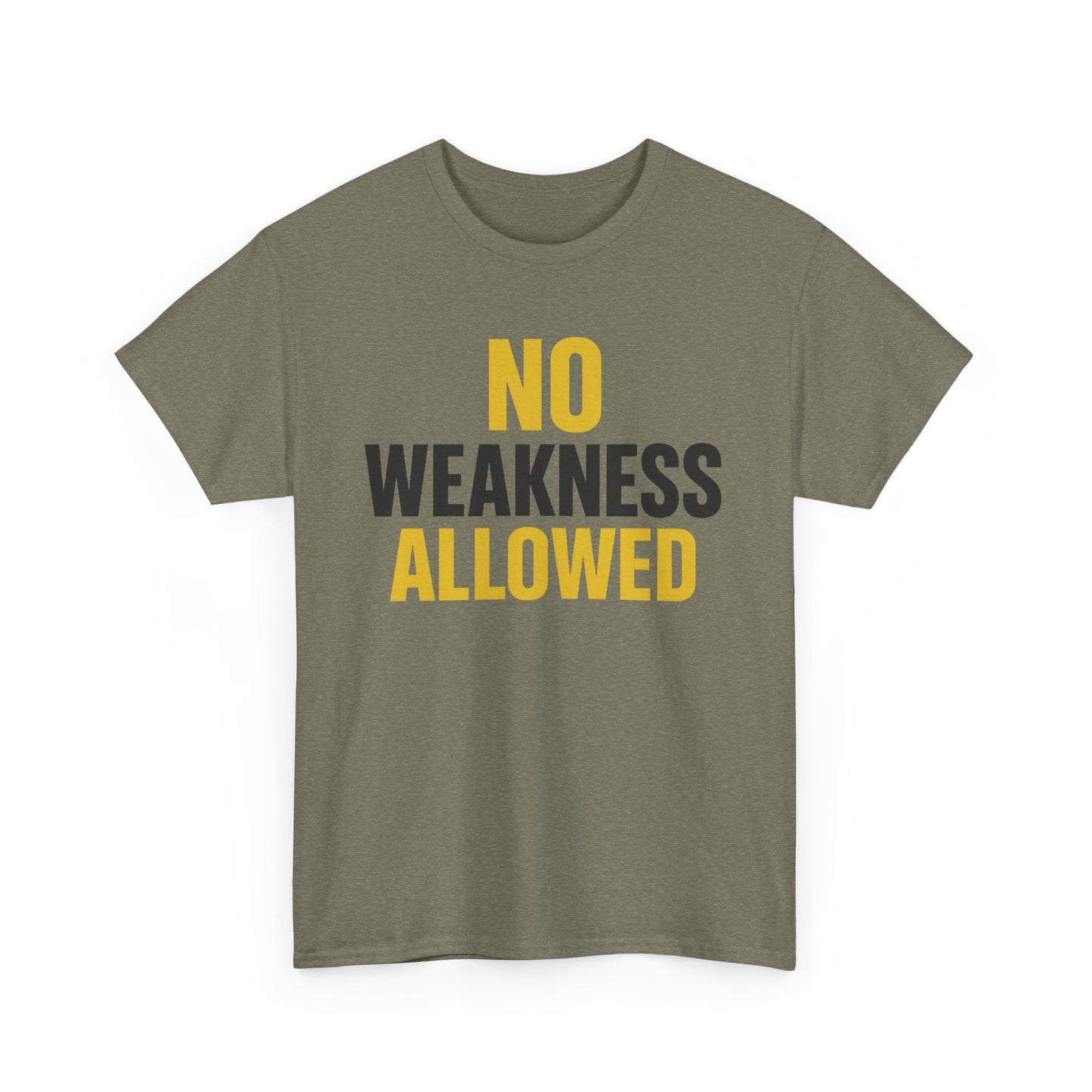No Weakness Allowed Heavy Cotton T-Shirt, Motivational Fitness Tee, Classic Fit Workout Shirt, Gift for Hardcore Athletes