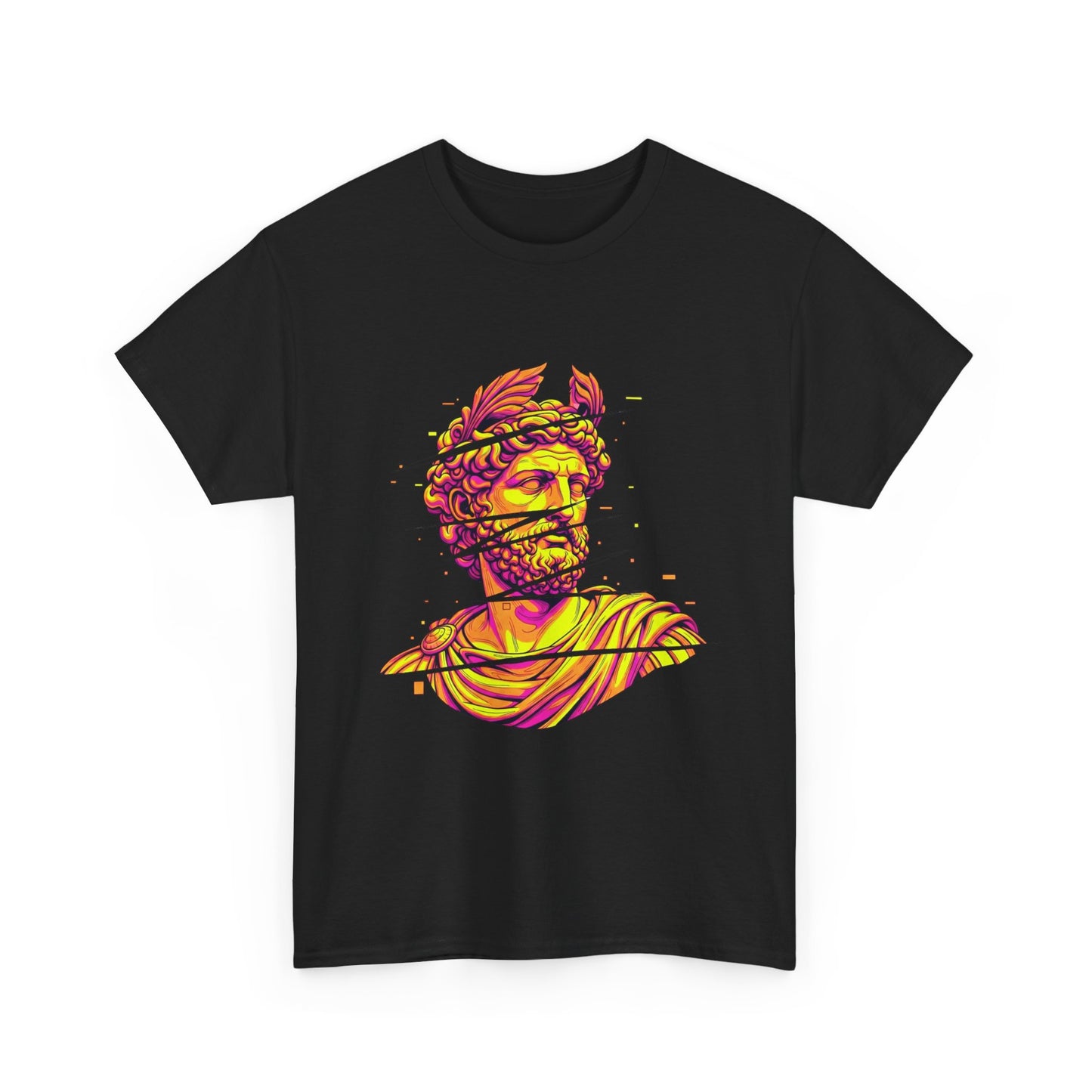 Cyber-Psychedelic Roman God T-Shirt | Glitch Art Neon Aesthetic Apparel | Unique Digital Myth Design | Vibrant Graphic Tee