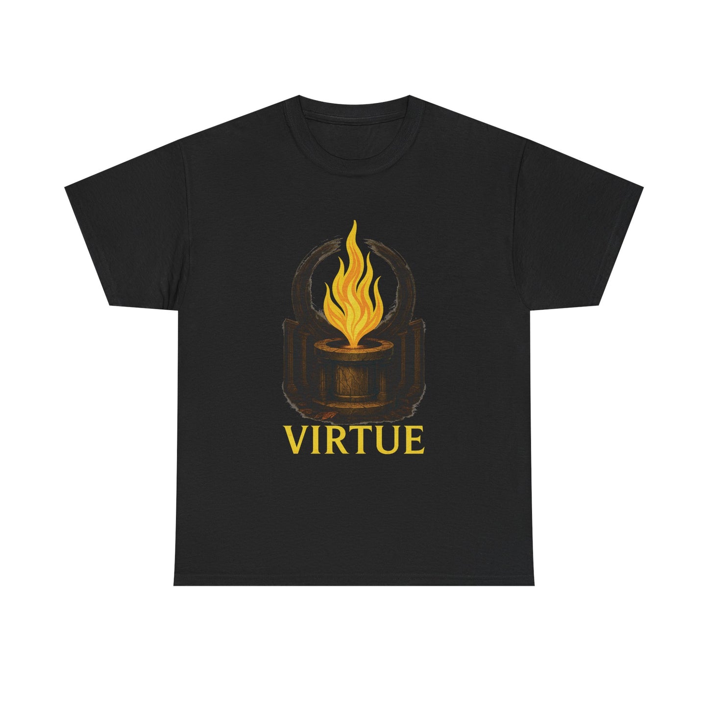 Virtue Flame T-Shirt – Stoic Philosophy Torch Graphic Tee – Ancient Roman Fire Symbol Shirt for Men & Women