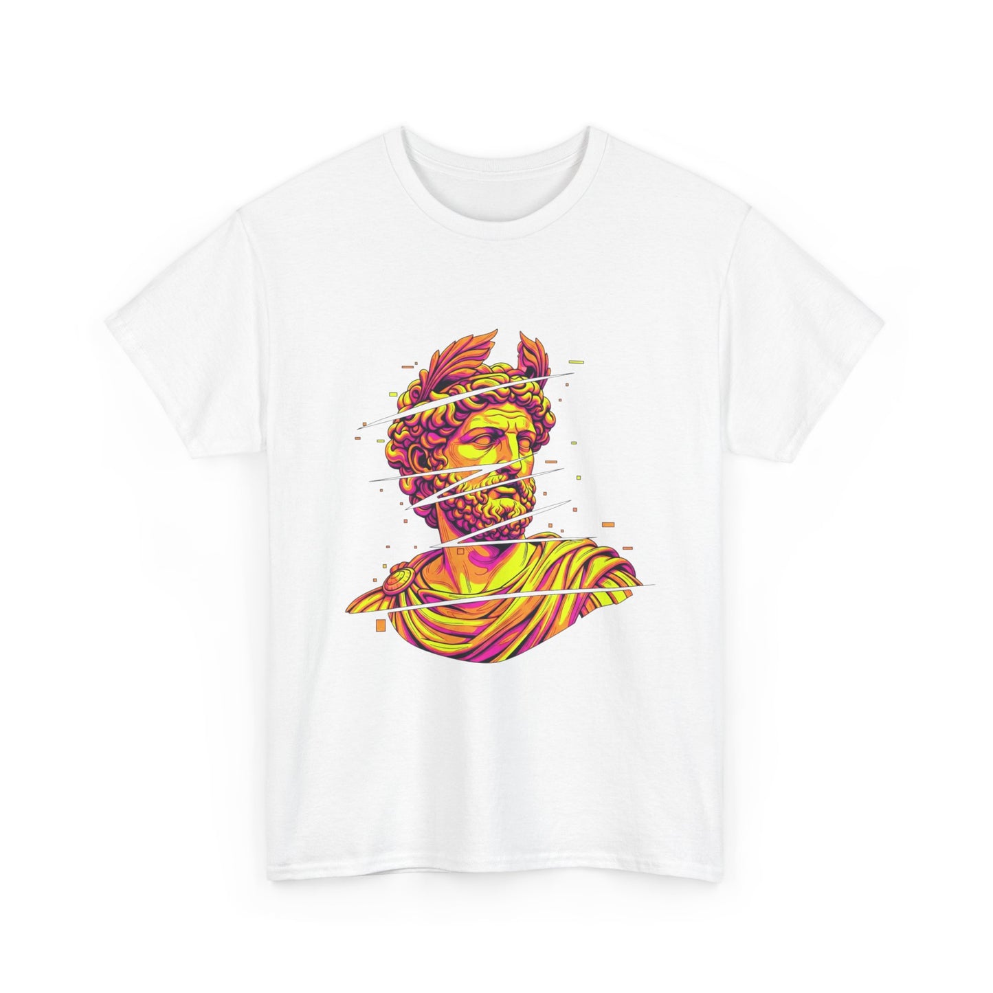 Cyber-Psychedelic Roman God T-Shirt | Glitch Art Neon Aesthetic Apparel | Unique Digital Myth Design | Vibrant Graphic Tee