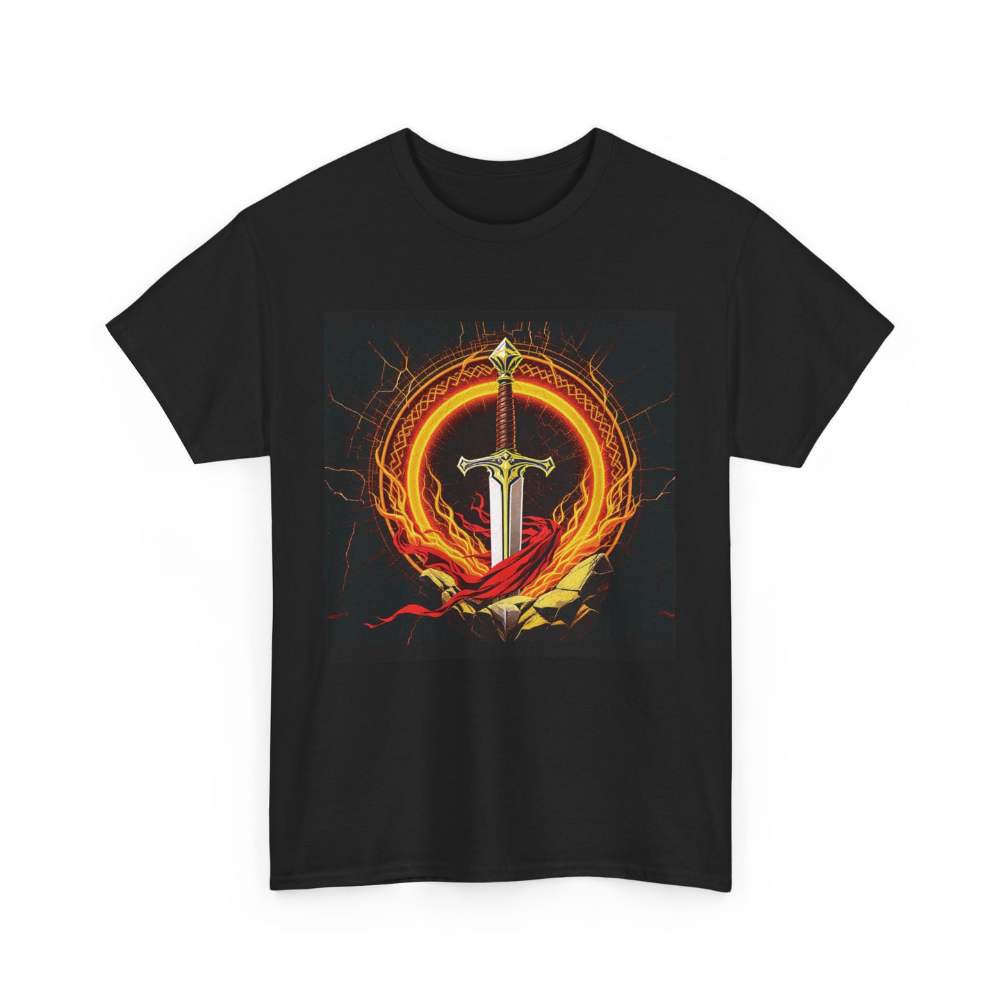 Sacred Flameblade T-Shirt – Sword of Fire Graphic Tee – Norse-Inspired Warrior Design for Men & Women