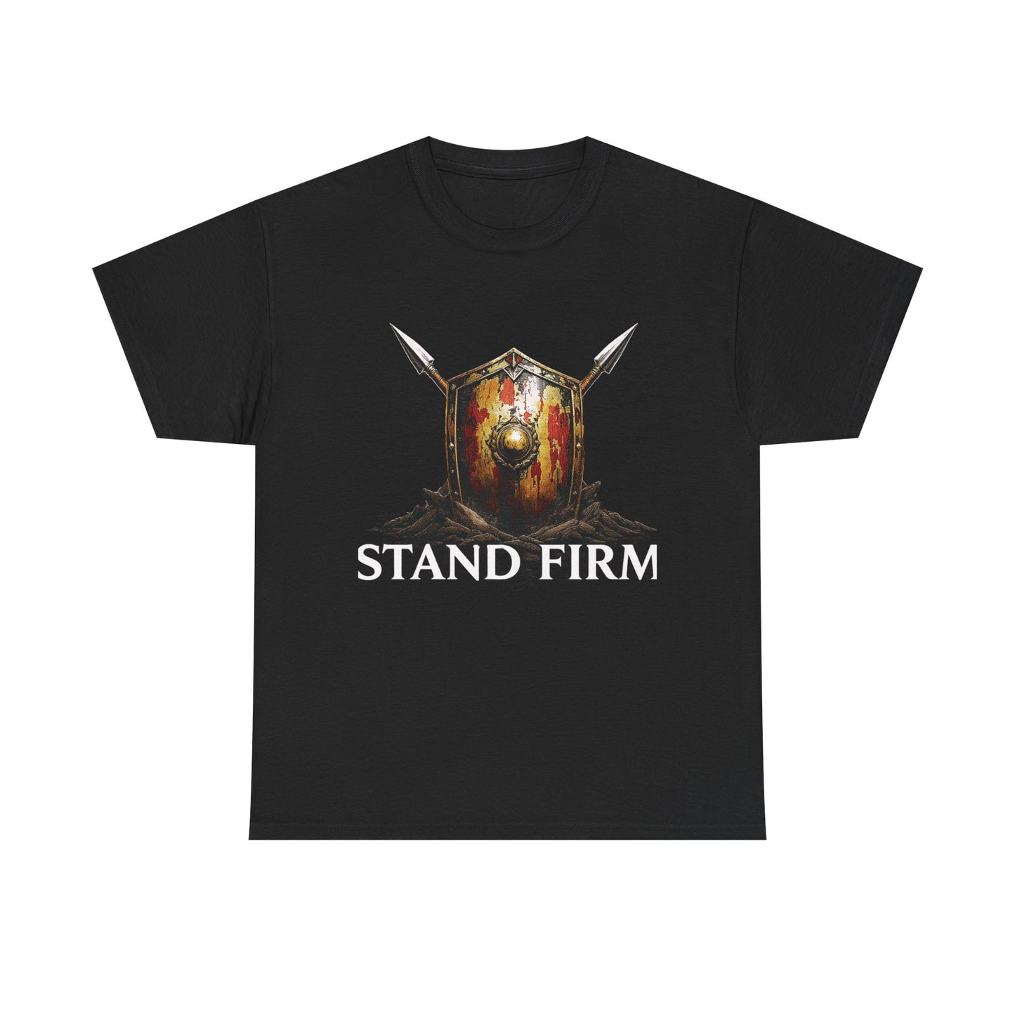 Stand Firm Red Shield T-Shirt – Stoic Roman Armor Graphic Tee – Warrior Strength & Discipline Shirt for Men & Women