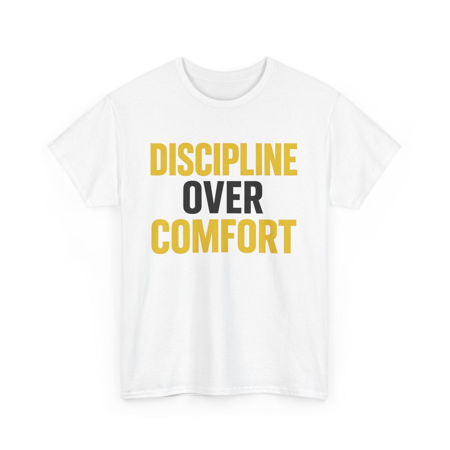 Discipline Over Comfort Heavy Cotton T-Shirt, Motivational Gym Tee, Classic Fit Training Shirt