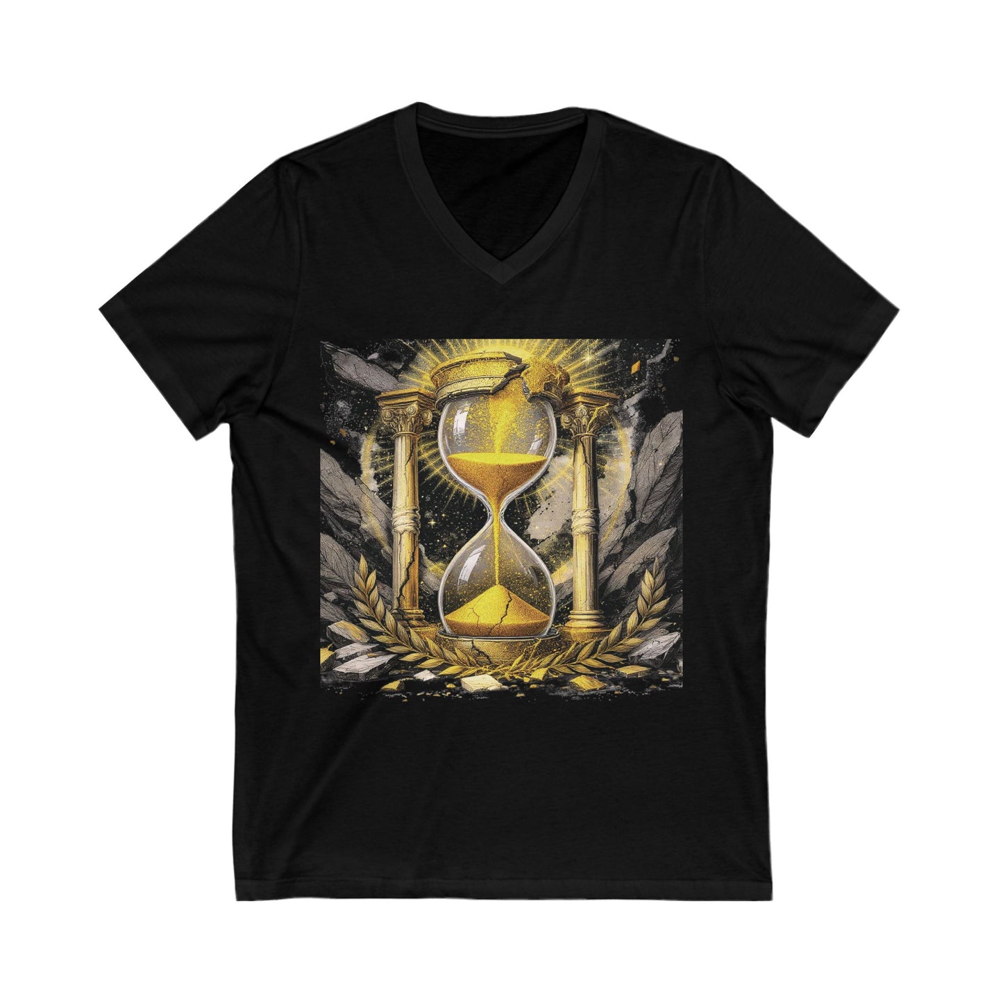 Hourglass of Time V-Neck T-Shirt – Memento Mori Graphic Tee for Men, Stoic Symbol Shirt, Ancient Philosophy Aesthetic