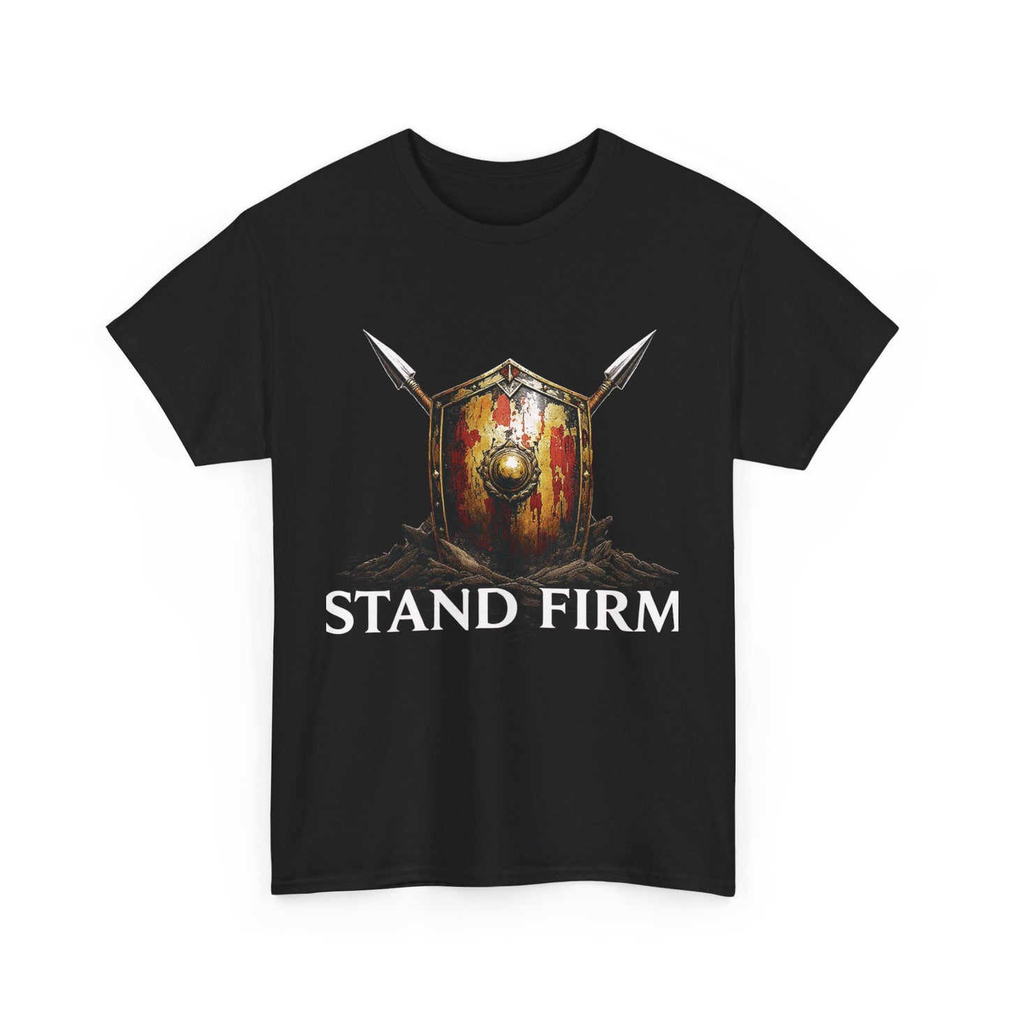 Stand Firm Red Shield T-Shirt – Stoic Roman Armor Graphic Tee – Warrior Strength & Discipline Shirt for Men & Women