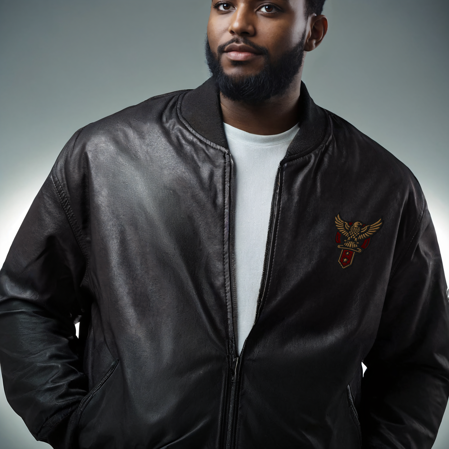 Banner Eagle insignia - Leather Bomber Jacket