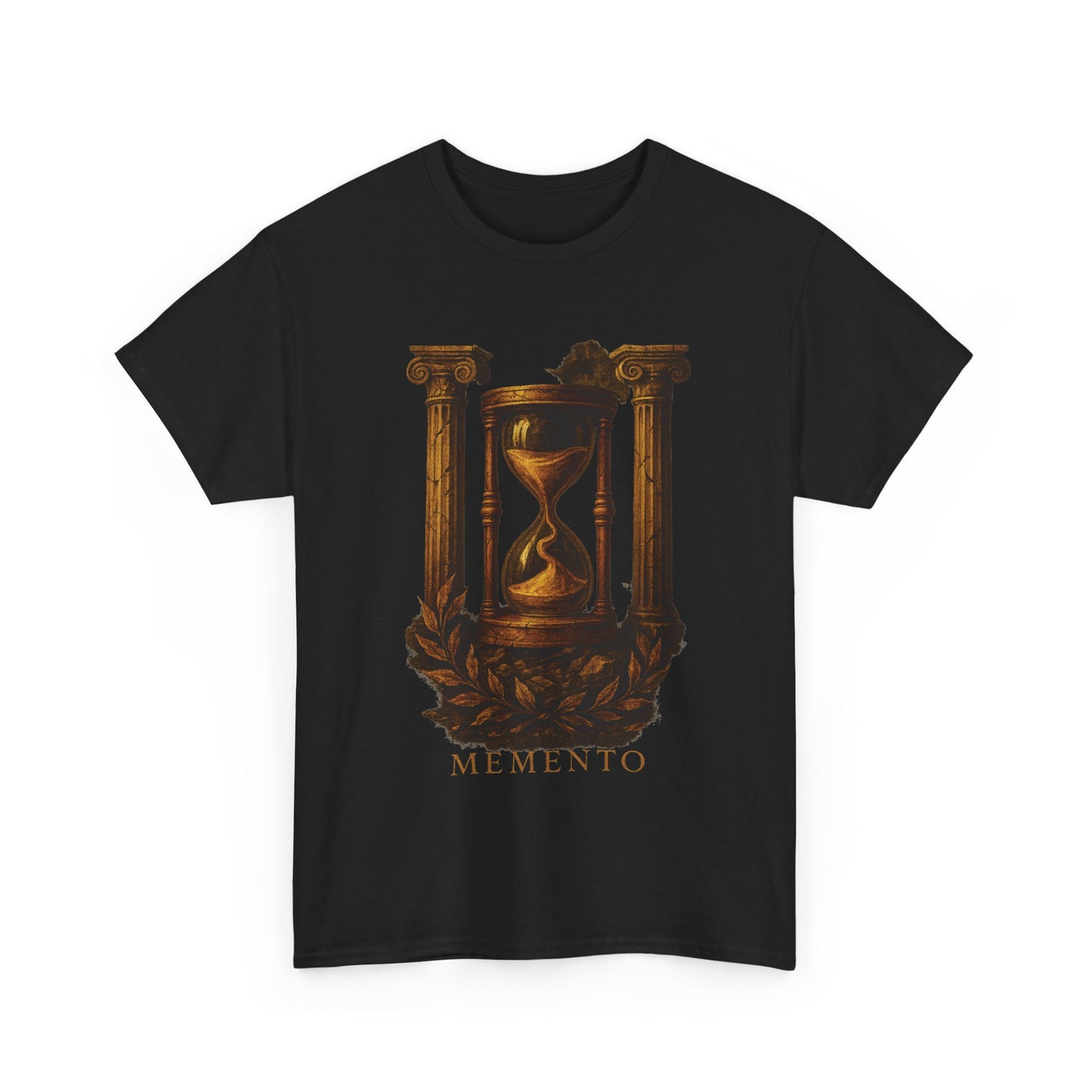 Memento Hourglass T-Shirt – Ancient Columns & Laurel Wreath Stoic Reminder Tee