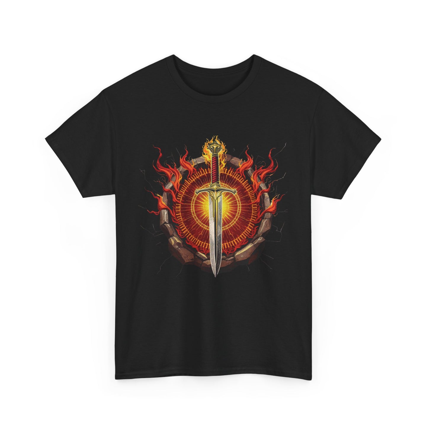 Sword of the Inner Flame T-Shirt – Flaming Blade Graphic Tee – Power, Focus & Strength Design for Warriors