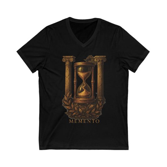 Memento Hourglass V-Neck T-Shirt – Stoic Ancient Symbol Shirt for Men, Philosophy-Inspired Graphic Tee, Time Reminder Art
