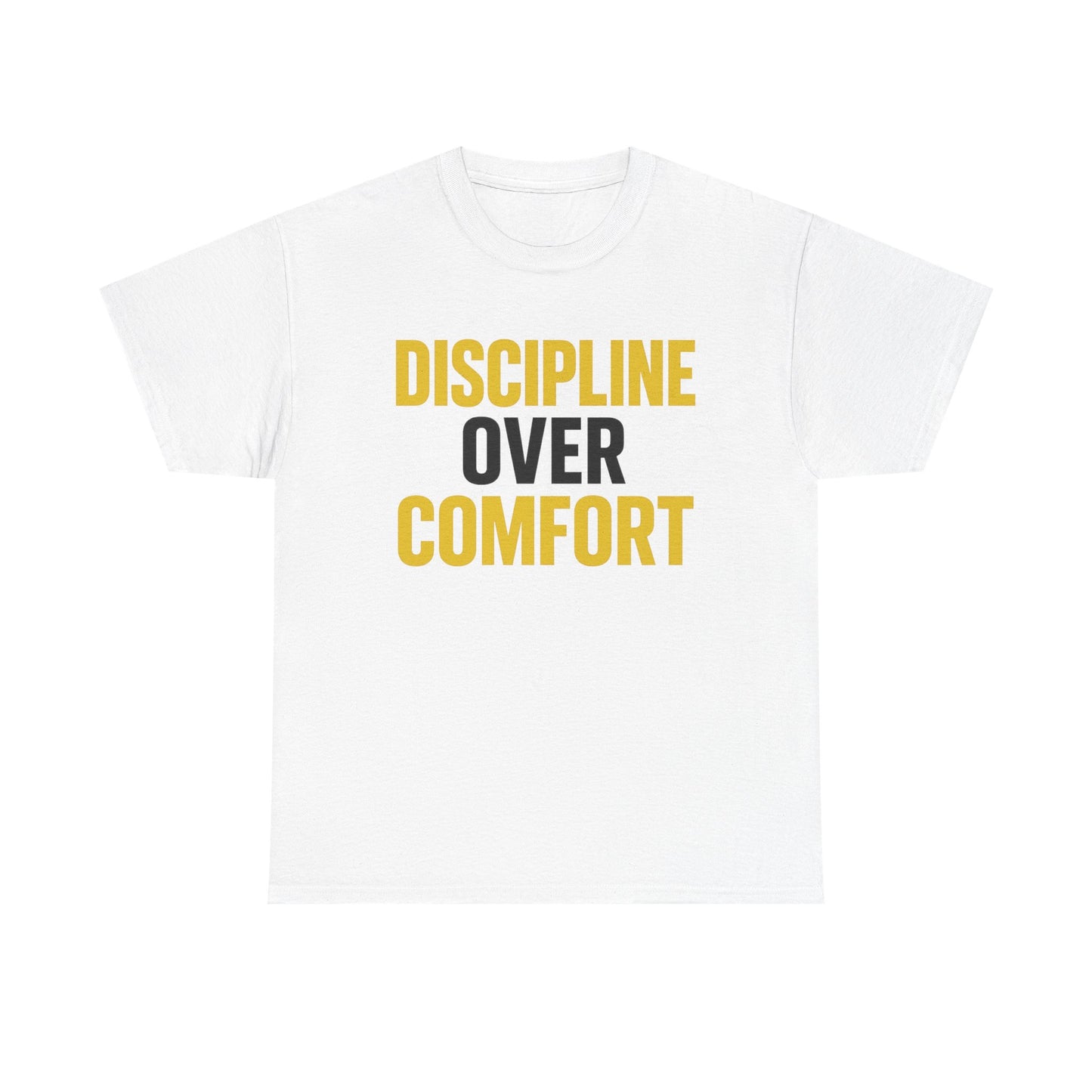 Discipline Over Comfort Heavy Cotton T-Shirt, Motivational Gym Tee, Classic Fit Training Shirt
