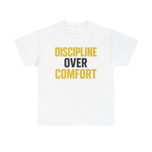 Discipline Over Comfort Heavy Cotton T-Shirt, Motivational Gym Tee, Classic Fit Training Shirt