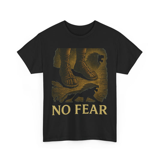 No Fear Gladiator T-Shirt – Stoic Warrior Sandals & Lion Shadow Shirt – Ancient Strength Graphic Tee for Men