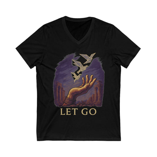 Let Go Origami Dove Warrior T-Shirt – Minimalist Stoic Vibe Tee – Roman Hand Releasing Birds of Freedom